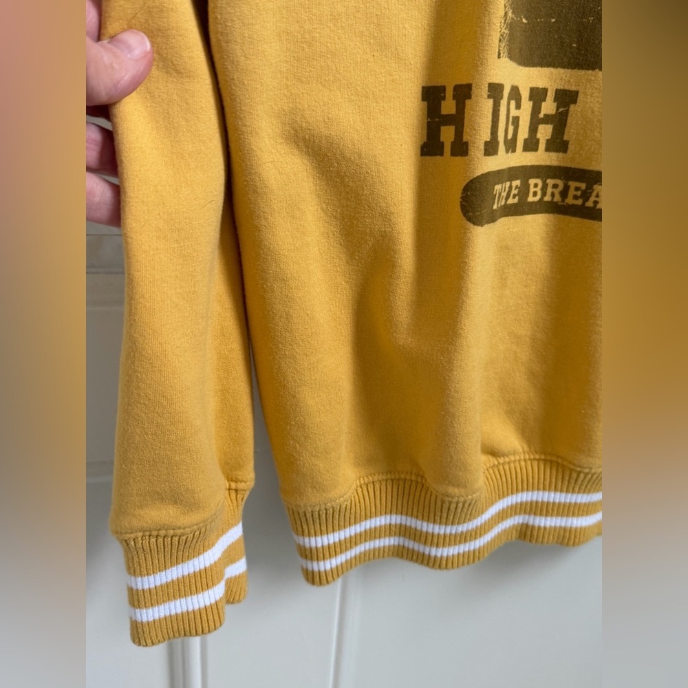XS the breakfast club Shermer High School sweatshirt top mustard yellow stripe - Picture 8 of 9